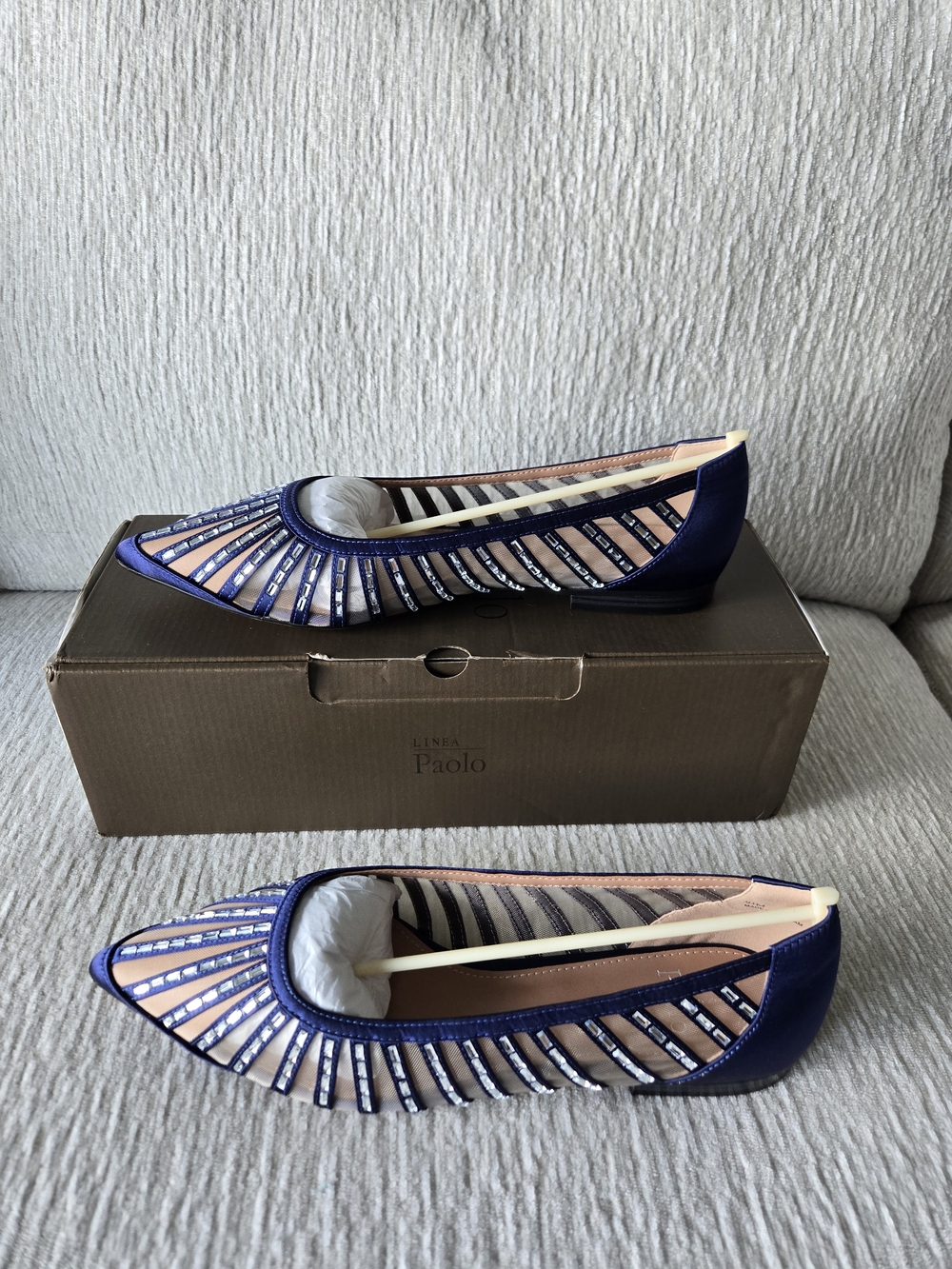 Linea Paolo- Noelle Women's Navy and Blush Strappy Pointed-Toe Flats